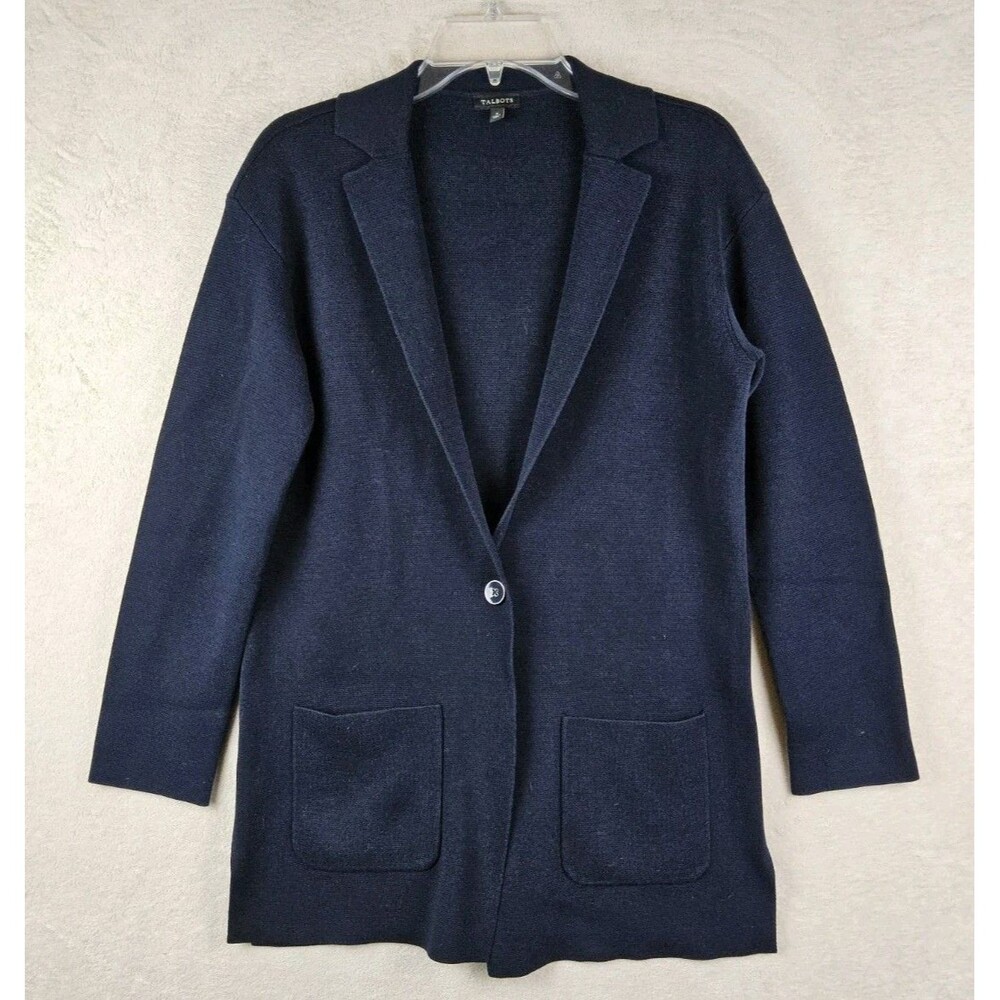 Talbots Women's Long Sleeve One Button Pocket Cardigan Sweater Navy Size S